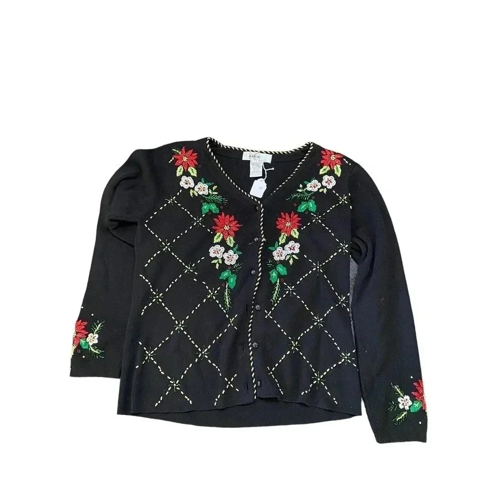 Kikit Women's Beaded Sequin Knit Cardigan Ugly Christmas Sweater Size Small - Picture 5 of 6